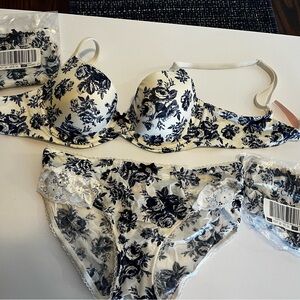 Victoria's Secret Blue and Cream Floral Bra Set